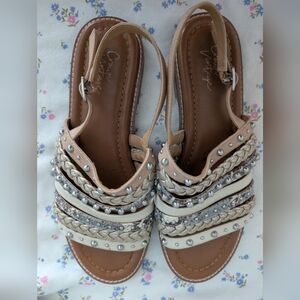 Crown Vintage Tan and Cream Beaded Sandals